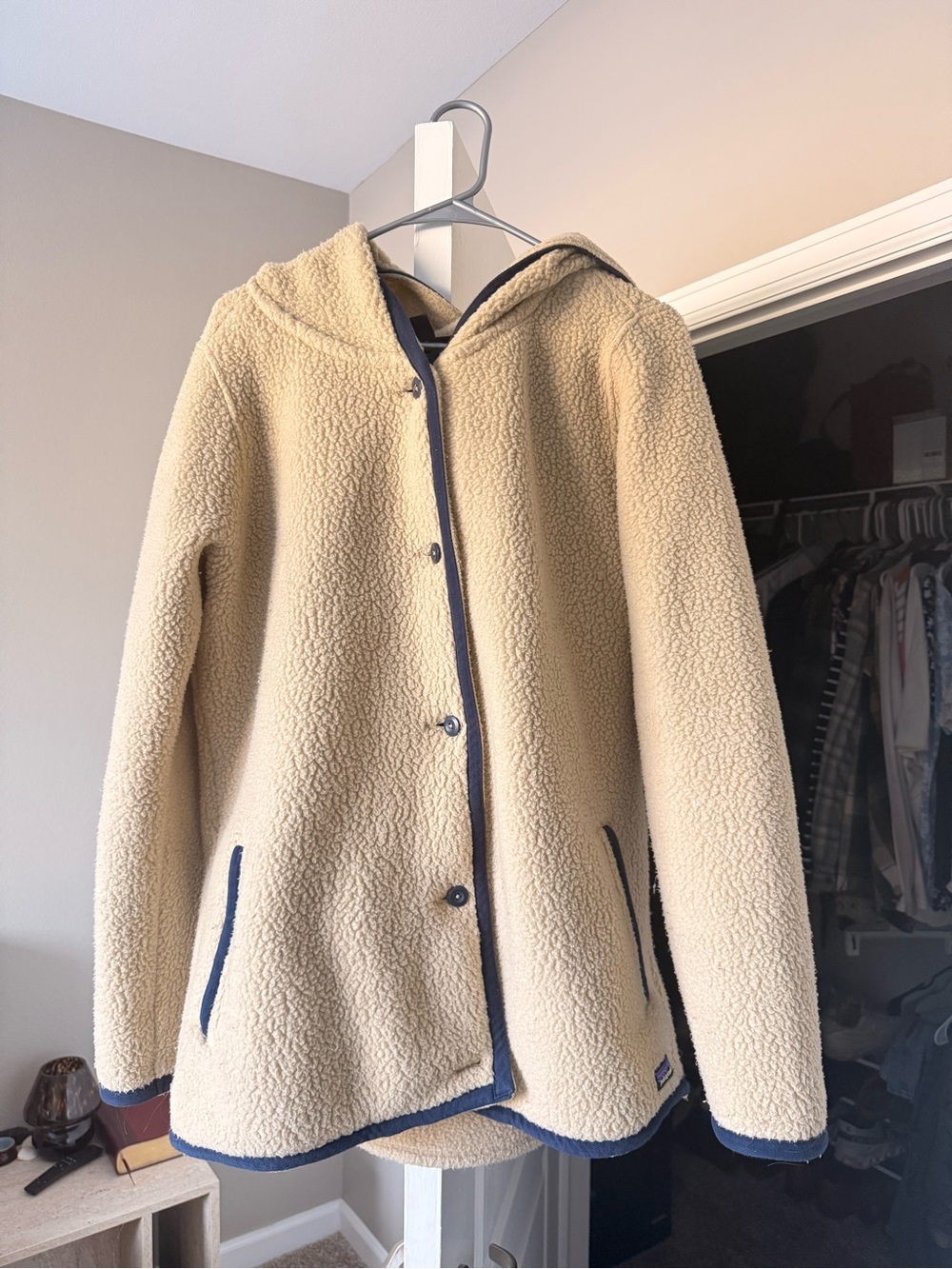 Patagonia Cream Sherpa Jacket with Navy Trim